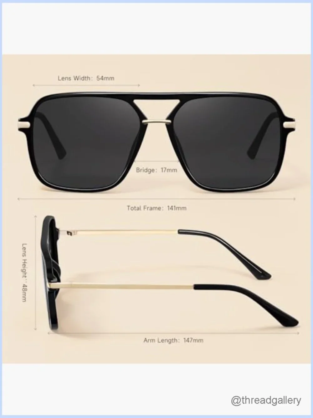 Square Aviator Polarized UV Sunglasses for Driving Travel